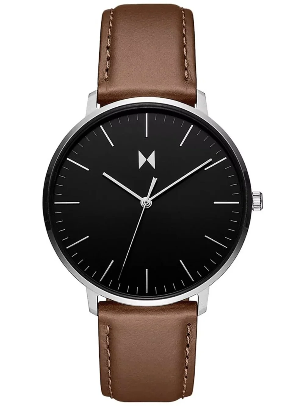 MVMT Mens Legacy Slim Brown Leather Strap Watch 42mm Black Dial Quartz